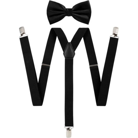 TIE G Solid Color Men's Suspender + Woven Bow Tie Set for Wedding : Vivid Color - Picture 1 of 7
